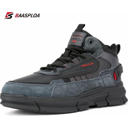 Baasploa Winter men leather comfortable cotton shoes waterproof warm outdoor sneakers Non-slip wear-resistant hiking shoes