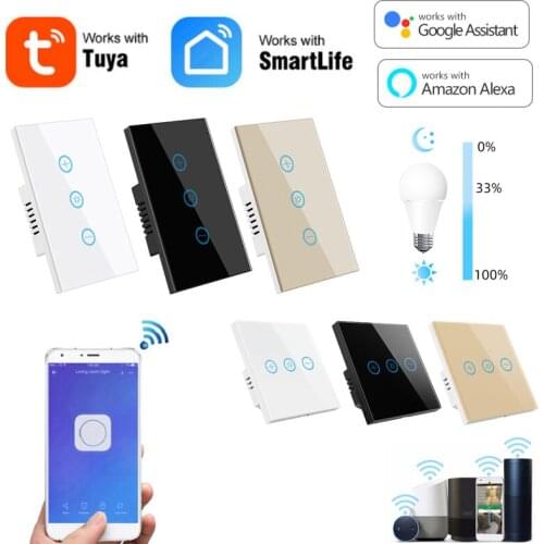 Tuya US/EU Smart WiFi/Bluetooth Wall Touch Light Dimming Switch Glass Panel Wireless Work With Google Home Alexa Smart Life