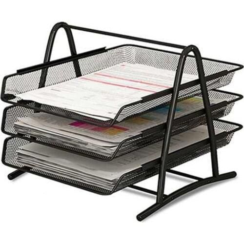 NEW 3 Tiers Metal Mesh File Organizer Document Desktop Paper Tray Holder Magazine Rack For Home And Office