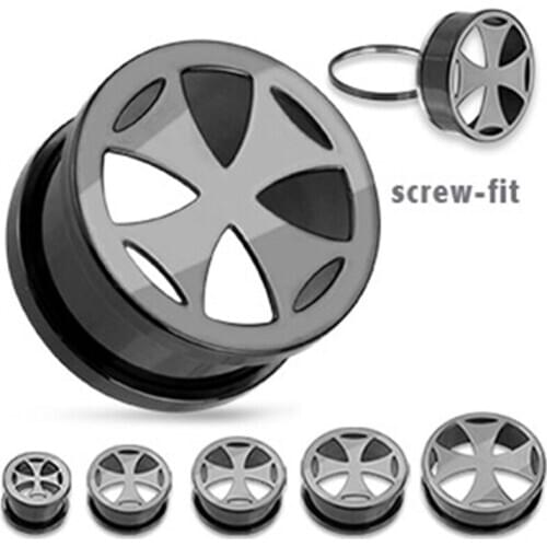 Wholesale Ear Gauges Stainless Steel Cross Inlay Screw Fit Ear Tunnel Plugs Eyelet Body Piercing Jewelry 8mm-20mm 210 pieces