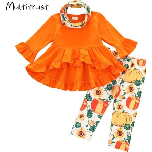Autumn girls 3pcs clothing sets For Holloween European and American flower print leggings suit childrens lace irregular clothes