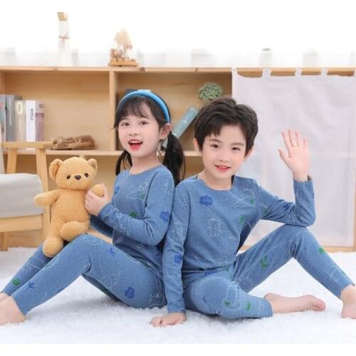 Dinosaur Printed Pajama Sets for Children Girls Sleepwear Tops+Pants 2pcs Teens Thermal Underwear Suit Autumn New Babys Costume