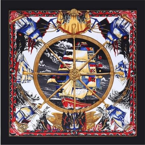 130*130cm TOP Silk sailboat ship luxurious Scarves Women Foulard Square Hijab Scarf Ladies Shawl wrap muffler pareo female hijab