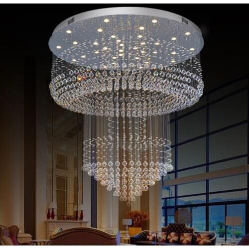 Stainless Steel Living Room K9 Crystal Suspended Lamps Hotel Hall Pendant Lights stairs Big Fixtures D80cm H80cm GU10 Hangings