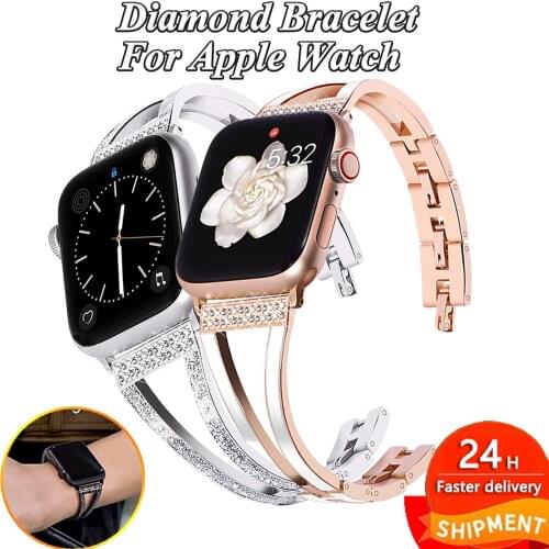 Luxury Metal Daimond Watch Bracelet for Apple Watch 6 5 4 SE 42mm 38mm Women Elegent Wristband for IWatch Serise 3 2 1 40mm 44mm