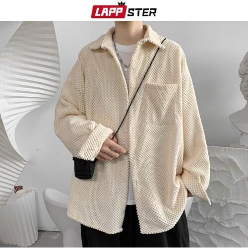 LAPPSTER Men Harajuku Long Sleeve Causal Shirts 2021 Mens Vintage Japanese Streetwear Shirts Male Korean Fashion Solid Y2k Shirt