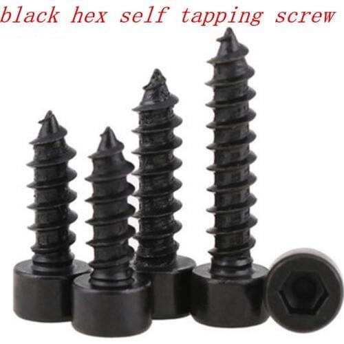 50pcs/lot DIN912 m2 m2.6 m3 m3.5 m4 black hex socket cap self tapping screw