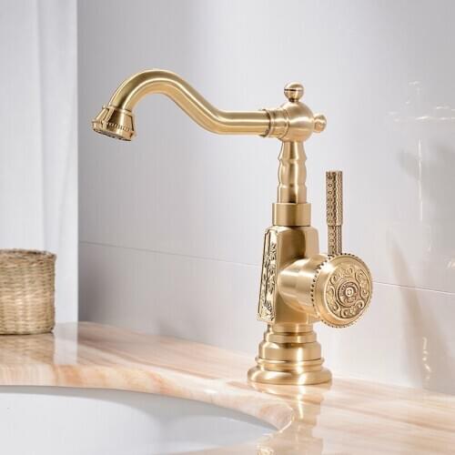 Bathroom Faucet Basin Sink Faucet Hot and Cold Bath Mixer Brass Vanity Water Tap European Style Retro Carved Water Faucet