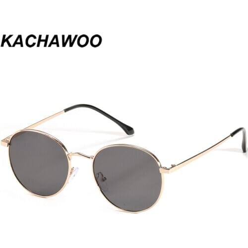 Kachawoo round sunglasses women men uv400 gold metal sun glasses small retro frame black brown Summer shades for drop-shipping