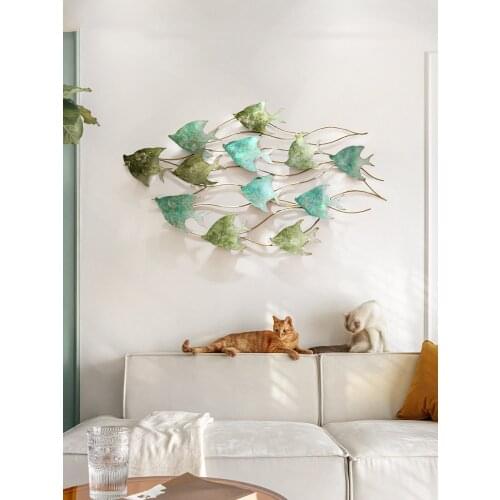 Mediterranean Vintage Wall Decoration Wrought Iron Home Wall Hanging Metal Fish Creative 3D Stereo Bedroom Wall Mural Ornaments