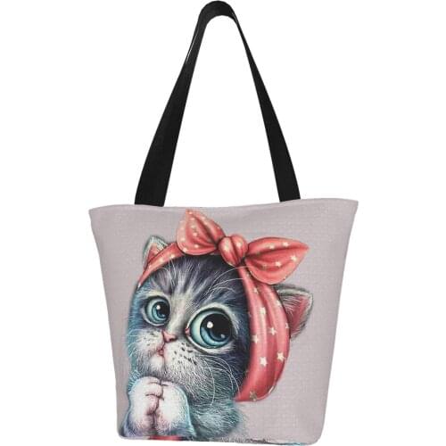 Kawaii 3D Cat Girls Totes Handbags Shoulder Bags Women Beach Bags Shopping Travelling Bags College School Bookbags