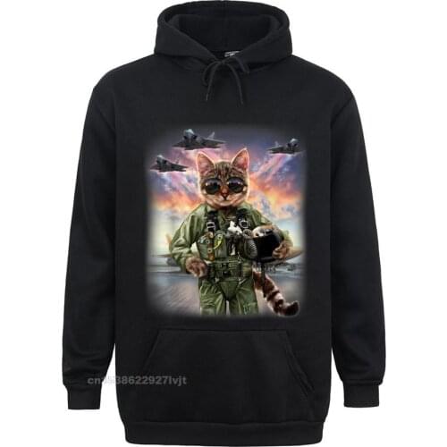 Hoodie Cat Impersonate US Air Force F20 Raptor Pilot Slim Fit Men Streetwear Geek Hoodie Cotton Printed On