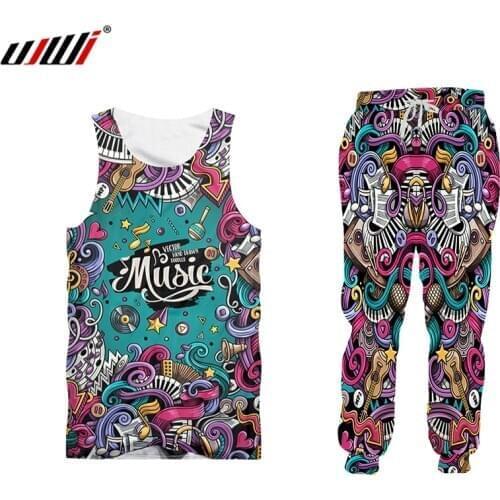 UJWI 3D Harajulu Music Note Vest Tops 3D Best Seller Print Casual Tshirt+sweatpants Women/men Joggers Sportsuits Oversized