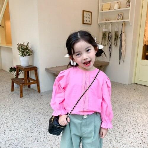 2020 Spring Autumn cotton casual lace pacthwork long sleeve shirts for girls soft all-match loose Tops