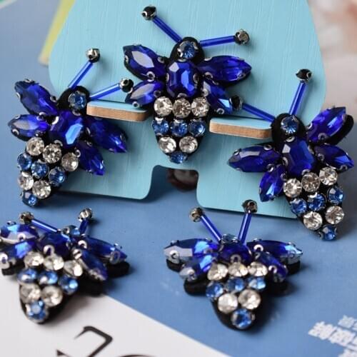 Blue Bees Rhinestones Bead Brooch Patches Applique Vintage Embroidered Fabric Sew On Patch Fashion Clothing Decoration