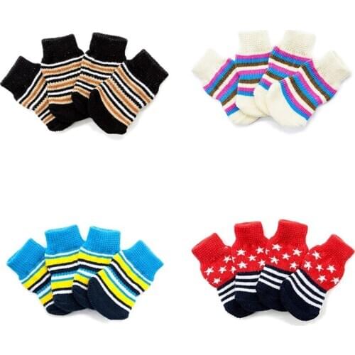 Christmas Pet Antiskid Socks Yellow Blue / Brown Black / Pink Blue Stripe Dog Cat Paw Protective Cover Pet Christmas Accessories