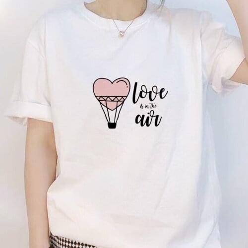 Heart Flower Print Women Short Sleeve T Shirt Female Casual Soft Round Neck Short Sleeve Ladies Heart Shaped Got Air Balloon