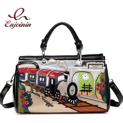 Printing Cartoon Women Shoulder Bag Fashion Purses and Handbags Train Pattern Designer Bag Casual Totes Messenger Bag Pu Leather