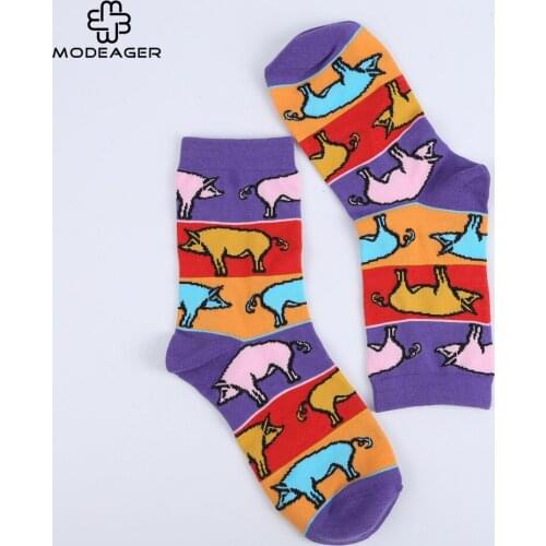 Modeager Brand Cute Cartoon Colorful Pig Animal Short Women Lady Socks Combed Cotton Novelty Skate Women Socks