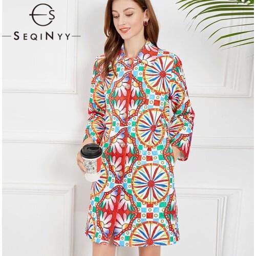 SEQINYY Long Trench Coat Spring Autumn New Fashion Design Women Runway High Quality Jacquard Vintage Flowers Print Pockets