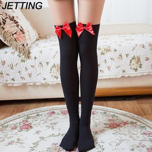 1 Pair Cosplay Striped Bow Knee Socks Sexy Stockings Japanese Printed Stocking Thigh Sock Long Knee High Socks Medias Women