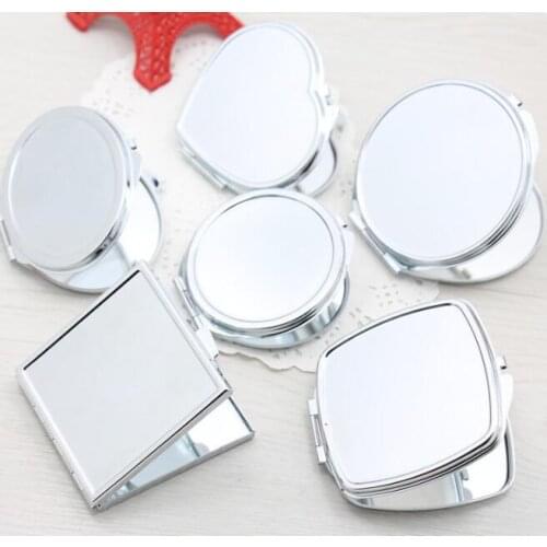 1pcs Portable Women Stainless Steel Makeup Mirror Hand Pocket Folded-Side Cosmetic Make Up Double Mirror Small Various Shapes