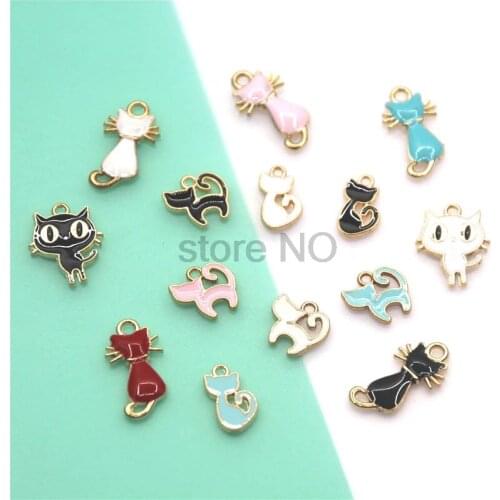 10pcs/lot Charm Oil Drop Zinc Alloy Colourful beautiful detail cute cat enamel Charm Pendants