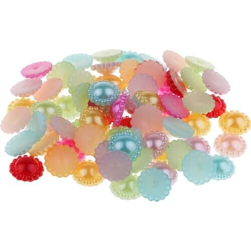 100 Pieces Assorted Color ABS Pearl Flower Flatback Embellishment DIY Craft Unique Style 13mm