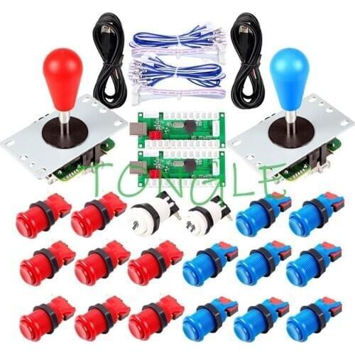 2 Player Arcade USB Encoder Ellipse Oval Joystick Hanlde + American Style Arcade Buttons for PC MAME Raspberry Pi All Windows