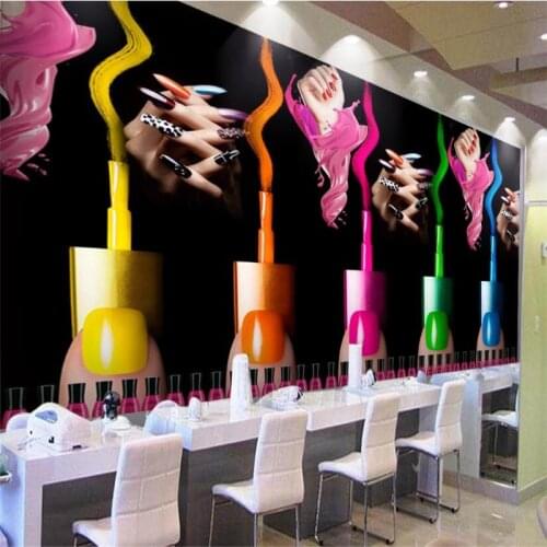 Personalized 3D Nail Polish Watercolor Graffiti Mural Wallpaper 3D Beauty Salon Makeup Nail Shop Black Background Wall Paper 3D
