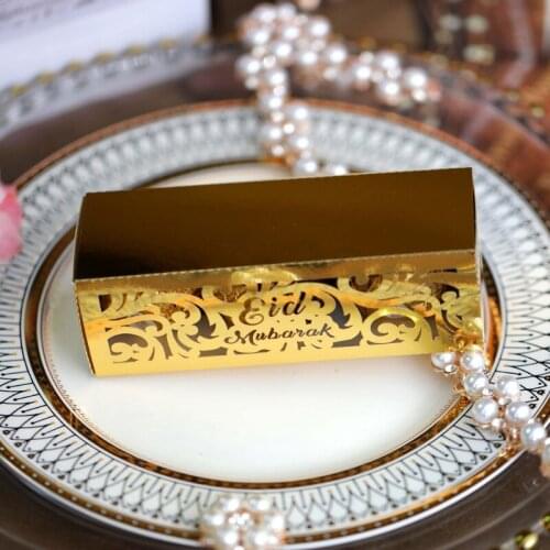 50Pcs Eid Mubarak Hollow Out Chocolate Boxes Muslim Ramadan Party Paper Gift Box