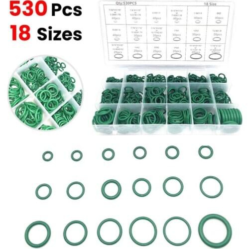 530Pcs O-Ring Seal Rubber Green Replacement Air conditioning Car Auto Hydraulic Washer Gasket 18 Sizes