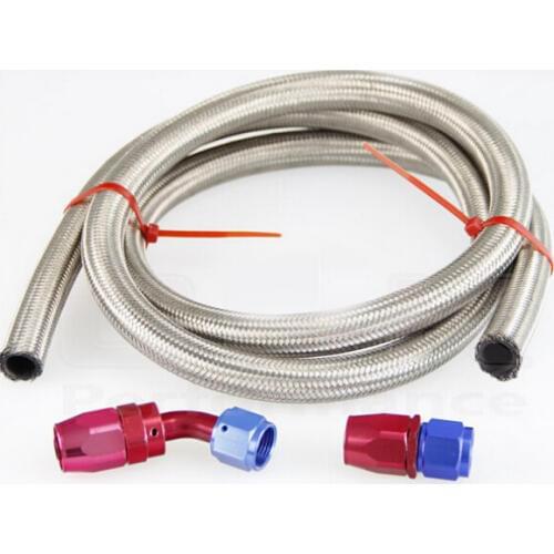 AN 8 8-AN Stainless Steel Braided Oil/Fuel Line Hose 1m Pipe+Straight+45 Degree Swivel Red-Bule Fitting Oil Hose End Adaptor Kit
