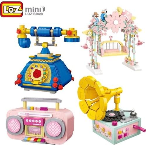 8 kinds LOZ MINI Building Blocks creative telephone/plane/radio/piano/violin funny exhibition Toys Brinqueos collection gifts