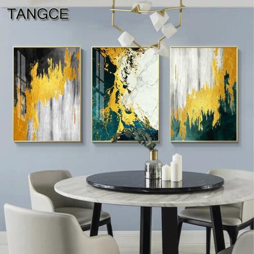 Abstract Flowing Green Canvas Painting Hot Golden Poster N Print Big Wall Art Picture for Living Room Moderno Cuadro Decorativo