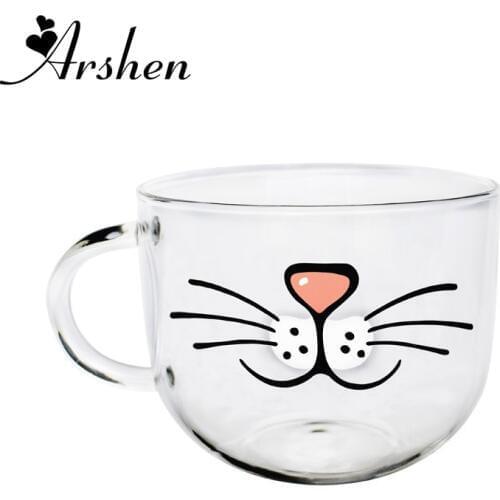 Arshen 500ml 4 Stly Glass Cups Heat Resisting Clear Handmade Crystal Mini Lovely Tea Coffee Milk Tea Round Drink Home Office Mug
