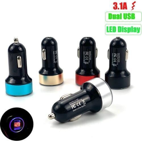 3.1A Dual USB Car Charger With LED Display Universal Mobile Phone Car-Charger for Xiaomi Samsung S8 iPhone 6 6s 7 8 9 X 11 Plus