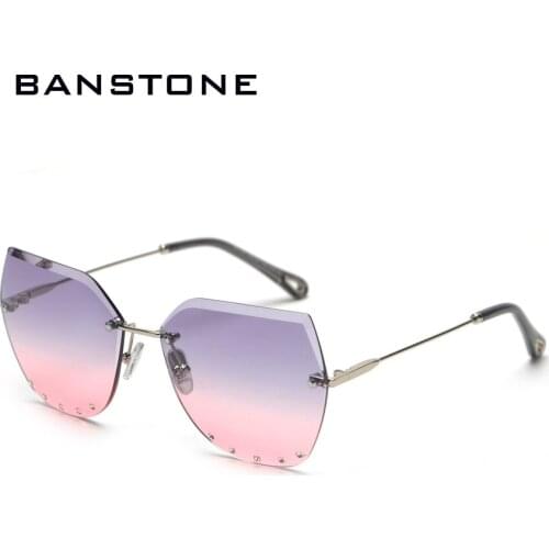 BANSTONE Rimless Diamonds Sunglasses Women Gradient Sun Glasses Female Eyewear UV400