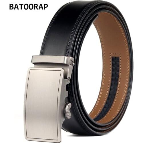 BATOORAP Designer Belt For Men Genuine Leather Black Jeans Waist Strap Metal Buckle Luxury Brand Mens Ratchet Belts WL-E004