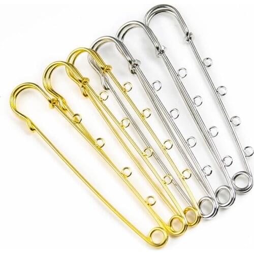 5PCS Gold Color Large Metal Brooch Pins With 4 Loops 21x90mm Big Safety Pins Long Brooch Needles For Women DIY Jewelry Finding