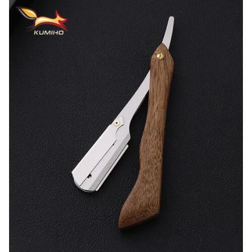 KUMIHO wood handle razor knife straight edge barber shaving razor cut throat shavette free shipping
