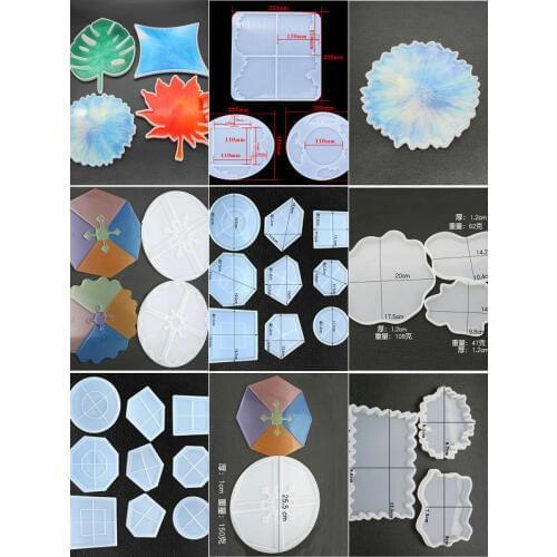DIY Epoxy Squar Round eIrregular Wave Maple leaf hexagon shape coaster mould Wavy Tablr Mirror Handmade Pendant Base Mold