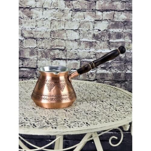 Thick Grape Engraved Copper Coffee Pot 5 Cup (1185)