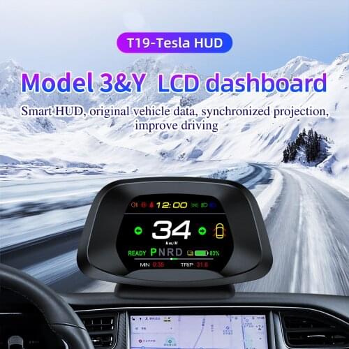 For Tesla Model Y Model 3 OBD Interface Vehicle Speedometer Car Hud Head Up Display Speed Projector Speed Battery Gear Display