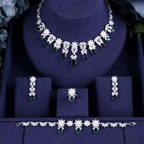 Jankelly Nigeria 4pcs Bridal Zirconia For Women Party Luxury Dubai Necklace Earringa Rings CZ Crystal Wedding Jewelry Sets