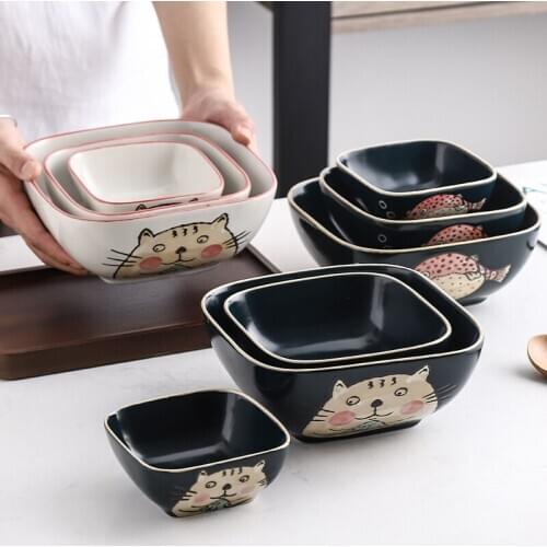 Ceramic dessert birds nest bowl breakfast cereal yogurt square bowl Japanese handmade cute cartoon rice salad tableware set