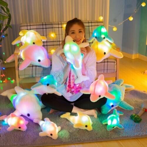 Kawaii 35cm Creative Luminous Dolphin Doll Glowing LED Light Plush Animal Toys Colorful Doll Pillow Girl Kids Birthday Gift