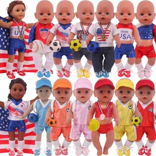 Doll Clothes Football Sports Sneakers Doll Shoes Swimsuits Fit 18 Inch American of girl`s&43Cm Baby New Born Reborn Doll Toy DIY