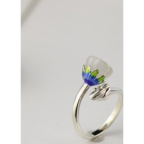 L&P Original Design Natural Stone 925 Sterling Silver ring for Women Lotus cloisonne Jewelry Wholesale Gift Hot Sale