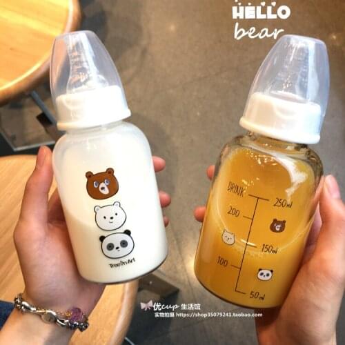 Cute Fruit water bottle transparent glass creative fashion personality straw pattern female student couple portable cup